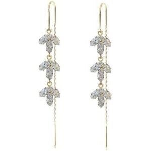 Zircon Decor‎ Threader Earrings Maple Leaf Long Tassel Ear Accessories For Party